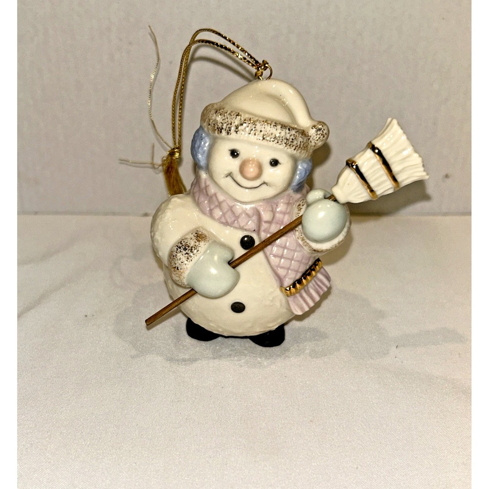 Vintage Lenox Jolly Snowman with Broom‎ Porcelain Ornament 1999 #6036629